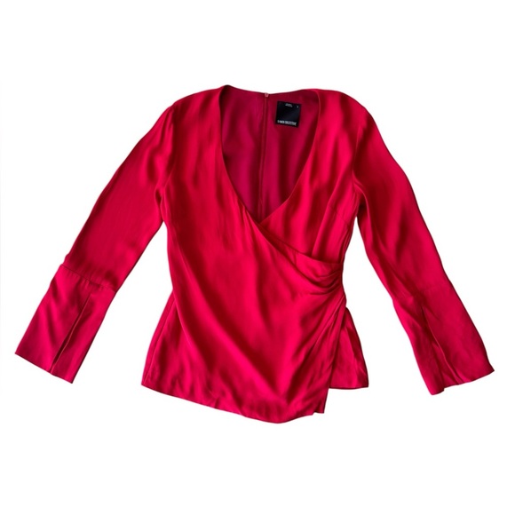 C/MEO Collective Red Blouse Split Sleeve V Neck Size Small Zip Back - Picture 1 of 7